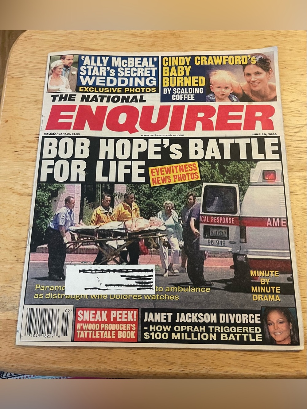 VTG National Enquirer Magazine June 20, 2000 Bob Hope Cindy Crawford Janet Jacks